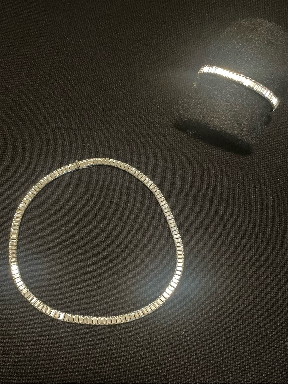 2 Piece Silver Baguette Tennis Necklace and Bracelet Set - Women Jewelry